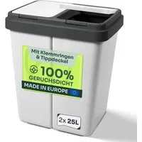 Gardissimo Mülleimer Mülltrennsystem Duo Bin granit 2 fach Müll Tonne Abfalleimer Sortierer, mit Tipp-Deckeln und Klemmringen / inkl. 2 Ersatzfedern