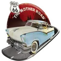 Moritz Metallschild Blechschild US Route 66 Cadillac, Vintage Retro Deko Schild Metallschild Wandbild Schild