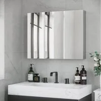 Kleankin Spiegelschrank Badezimmerschrank mit 3 Glastüren 5 Ablagen (Aufbewahrungsschrank, 1-St., Hängeschrank) Edelstahl, Silber, 70 x 12 x 55 cm