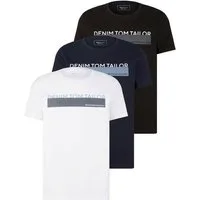 TOM TAILOR Denim Rundhalsshirt (Packung, 3-tlg) mit Logo Print