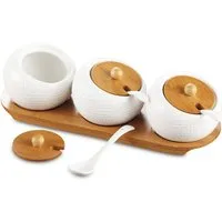 TUWENA Vorratsglas Keramik Gewürzgläser Set mit Bambus Deckel, Löffel und TablettSet