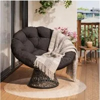 GarveeMore Relaxsessel gemütlicher Drehsessel Papasansessel Rattansessel Loungesessel, runder Relax Korbsessel Rattan Kissen Wohnzimmer,Leseecke,Lounge
