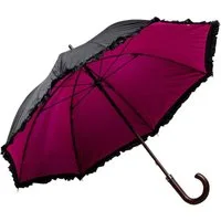Luckyweather not just any other day Stockregenschirm Rüschenschirm schwarz / pink Double Layer Holzstock