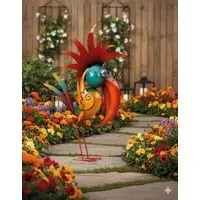 MF Gartenfigur Gartendeko Metall Vogel bunt stehend Arvilo 57 cm, (1 St)