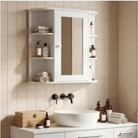 HOMCOM Spiegelschrank Badspiegel Wandmontage mit 8 Fächern (Badeschrank, 1-St., Hängeschrank) für Badezimmer Weiß 66 x 17 x 63 cm