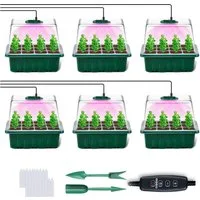 Sunicol Gewächshaus Mini gewächshaus, 4/5/6 Stück Zimmergewächshau Anzuchtkasten mit Licht, Einstellbare Helligkeit, Setzling Starter Tabletts für Sämling Pflanze