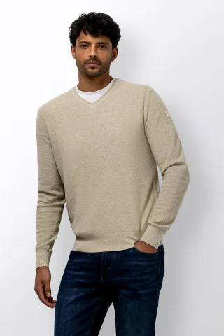 State of Art - Regular-Fit-Pullover mit V-Ausschnitt hellbeige/beige - Gr. - M