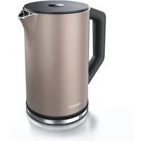 Arendo Wasserkocher aus Edelstahl, Temperatureinstellung 40°–100°C mit Anzeige, Doppelwand, 1,5 l, 2200 W, Teekocher mit Temperaturanzeige, in 5 °C-Schritten einstellbar