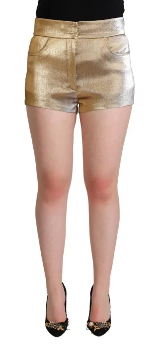 Dolce & Gabbana Metallic Gold Baumwoll-Mid-Waist Hot Pants Damen Shorts
