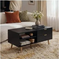 en.casa Couchtisch, »Nand« mit 2 Schubladen 100 x 50 x 45 cm Schwarz