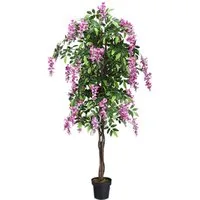Kunstbaum, COSTWAY, Höhe 180 cm, mit Blüten und Töpf, Blättern & 2 Stämmen