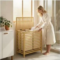 HOMCOM Wäschekorb (Wäschebox, 1 St., Wäschesammler), 64 Liter, faltbar, Doppelkorb, Bambus
