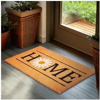 BRUBAKER Fußmatte 45 x 75 cm – Home mit Gänseblümchen - Schmutzfangmatte, Rechteckig, Höhe: 15 mm, Türmatte für Außen und Innen - Wetterfest und Rutschfest