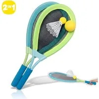 alldoro Federballschläger 2 in 1 XL Federball & Soft Tennis Set - extragroße Schläger, Outdoor-Set mit 2 Beachball-Schlägern (62 cm), Softtennis- & Federball