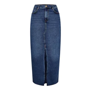 Pieces - Bleistiftrock für Damen, Denim (Mittelblau)