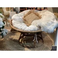 Van der Leeden Loungesessel Papasan Papasansessel XXL Ø 112 cm Handgefertigt Naturprodukt (Stück, 1-St., Packung), 3 Teile, Braun, incl. Kissen, Rund, Loungestuhl Schalensitz