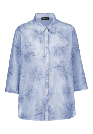 FRANK WALDER - Bluse ELEMENTS mit dekorativem Lochmuster ocean blue/ecru - Gr. - 48