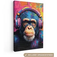 OneMillionCanvasses® Leinwandbild Graffiti - Schimpanse - Straßenkunst - Kopfhörer - Affe, Fotodruck (1 St), Leinwand Canvas Wandbild, Wanddekoration 20x30 cm