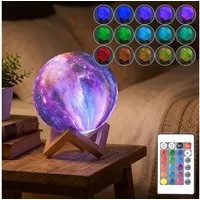 Casativo Nachtlicht 3D Galaxy Mond Lampe 15cm: 16 Farben, dimmbar, Fernbedienung & Holzfuß, Akku Nachtlicht & Deko