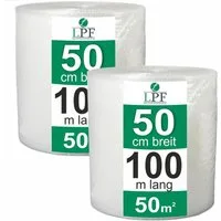 LPF dieLUFTPOLSTERFOLIE Schutzfolie 2x Luftpolsterfolie Breite 50cm x 100m Noppenfolie Verpackungsfolie