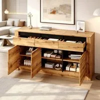 MODFU Sideboard Kompakter Aufbewahrungsschrank für jeden Wohnbereich (Packung, 1 St., Naturholz, Spanplatte, vielseitig einsetzbar), 135×35×70 cm, 3 Schubladen, 9 Fächer