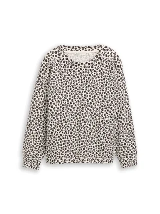 Denim Tom Tailor - Loose Fit Sweatshirt mit Leo-Print beige brown leo print - Gr. - XL