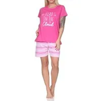 Normann Pyjama Normann Damen Schlafanzug Shorty kurzarm mit gestreifter Pyjamahose