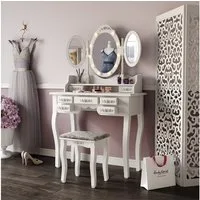Vicco Schminktisch Diana, Weiß, 85 cm mit Beleuchtung und Hocker (2-St)