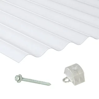 PVC | Terrassendach-Set | Sinusplatte | 130/30 | Profil 8 | 1,4 mm | klarbläulich