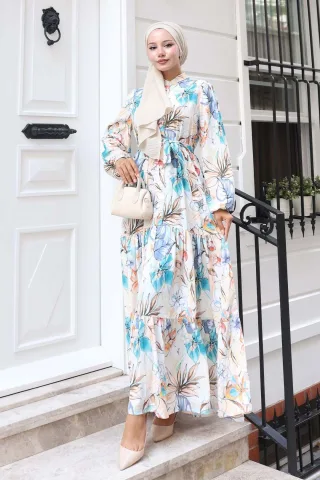 Knopf-Front Maxi-Kleid mit Taillenband