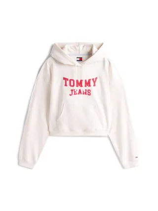Tommy Jeans - Varsity Boxy Fit Hoodie mit Logo-Applikation weiß - Gr. - S