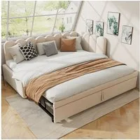 Merax Daybett 90/180x200cm mit Ausziehbett (1 tlg), L-förmiges Schlafsofa Polsterbett Tagesbett mit Lattenrost, Samt