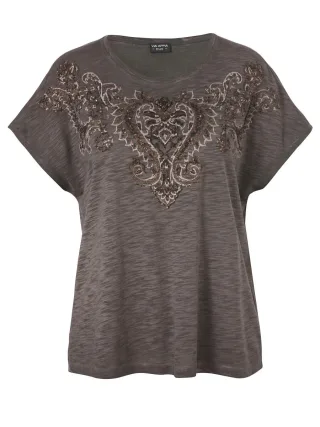 VIA APPIA DUE - T-Shirt mit Pailletten-Print braun - Gr. - 42