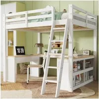 Flieks Hochbett Kinderbett 140x200cm mit Schreibtisch Regal Rausfallschutz und Leiter