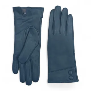 Damen-Autofahrerhandschuhe aus türkisgrünem italienischem Leder mit weichem Wollfutter, Winterknopfdesign und Knopfverschluss
