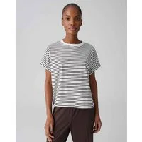 OPUS Kurzarmshirt Gestreiftes T-Shirt aus BCI Cotton Mix Slim Fit Figurbetonter Schnitt, kontrastfarbene Rippbündchen