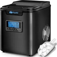 tillvex Eiswürfelmaschine Ice Maker 12 kg - 24 h Edelstahl, Mit Timer & LCD-Display, 2,2L Wassertank & Selbstreinigungsfunktion, 3 Eiswürfel Größen