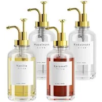 LuxusKollektion Ölspender Pumpspender Sirup Spender Glasflasche 500ml 4 Stück + Etiketten