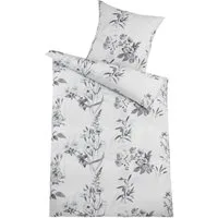 Optidream Bettwäsche Premium Mako-Satin 135x200cm 80x80cm Floral Design grau/weiß Baumwolle, Mako-Satin, 2 teilig, Atmungsaktiv Mako-Satin 100% Baumwolle seidig glänzend pflegeleicht