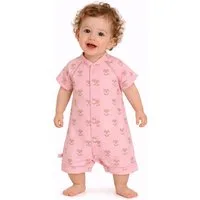 La Bortini Spieler Spieler Baby Romper kurzer Strampler in Rosa mit Fuchsen aus reiner Baumwolle, 44 50 56 62 68 74 80 86