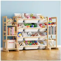 SpaceAid Kinderregal Spielzeug Regal, mit 6 Regalen und 12 Behältern, Bücherregal Kinder