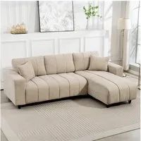 HOMCOM Ecksofa mit 2 Kissen, Couchgarnitur 1 Teile, für Wohnzimmer, Beige