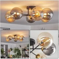 hofstein Deckenleuchte Deckenlampe, Metall/Glas in Schwarz/Goldfarben/Rauchfarben/Bernstein, ohne Leuchtmittel, Leuchte mit Schirmen aus Glas (15cm), 6 x G9, ohne Leuchtmittel