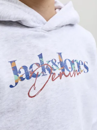 JACK&JONES - JJTOM SWEAT HOOD SN JNR White Melange - Gr. - 164