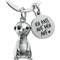 FABACH Schlüsselanhänger Erdmännchen Glücksbringer Meerkat & "Ich pass auf" Gravur