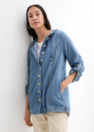 bonprix Hemd-Jacke mit kühlendem Leinen, blau, Gr.38, Gemütliche Hemd-Jacke mit Kapuze und Knöpfen, 56% Lyocell (verifiziert)