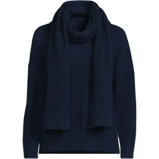 Pullover und Schal im Set, Damen,  Blau, Wolle/Polyester/Viskose, by Lands' End