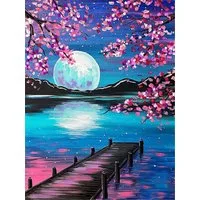 LA CUTE Malen nach Zahlen 5D Diamant Painting Set für kreative DIY-Dekoration Mond See (DIY Diamant Painting Set für kreative Bastelprojekte., Inklusive HD-Leinwand (40x30 cm), runden Diamanten, Klebestift), Hohe Haftung, langlebig, brilliante Diaman