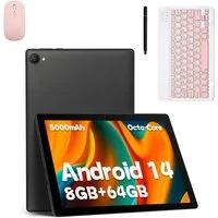 BUFO 10 Zoll 1280x800 HD 5000mAh WiFi 6 mit Tastatur, Maus und Stylus Tablet (10.1", 64 GB, Android 14, 5G WiFi, Android 14 mit Tastatur Set, KI-Unterstützung, 8GB+64GB)