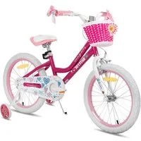 JOYSTAR Kinderfahrrad 12 14 16 18 Zoll Mädchenfahrrad, 3 - 9 Jahre,Geschenk für Prinzessin, 1 Gang, Mit Hilfsrädern, farbigen Bändern, Korb, Reflektor, Kettenabdeckung